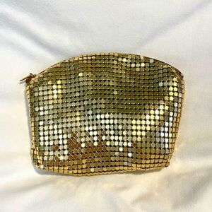 **VINTAGE** Mesh Clutch Pouch/Bag -Small Goldtone Metal - Chartreuse Inside